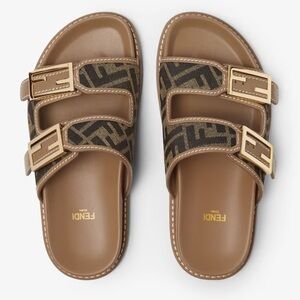 Brown FF fabric Slides